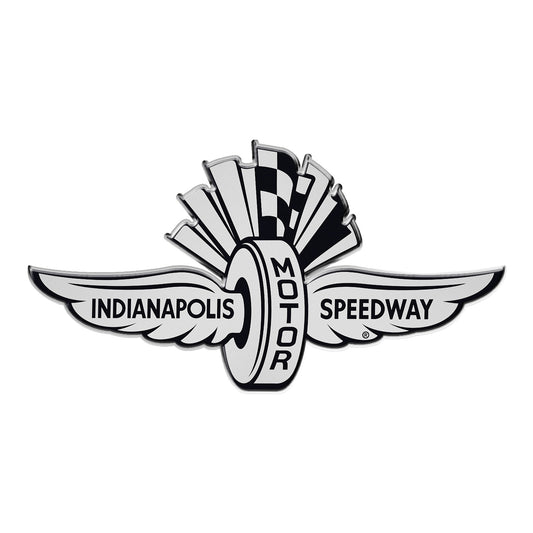 Wing Wheel Flag Chrome Auto Emblem - Front View