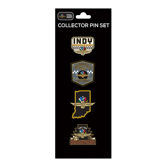 Wing Wheel Flag Indy Track Collector Pin Set - Front View