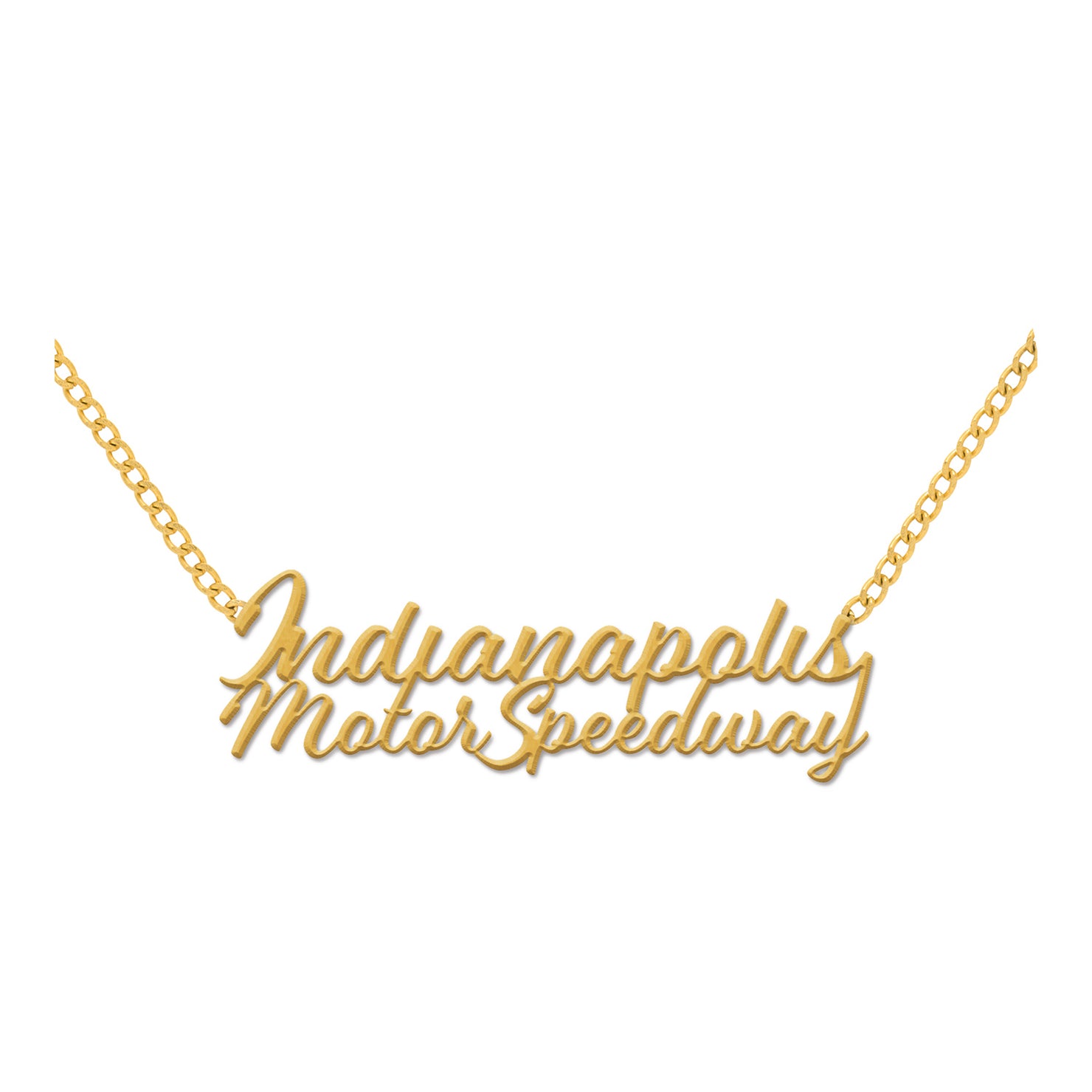 Indianapolis Motor Speedway Cursive Name Gold Necklace