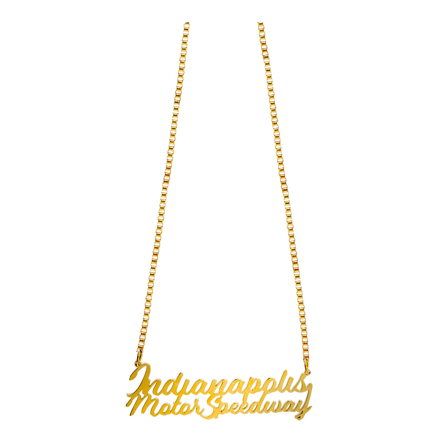 Indianapolis Motor Speedway Cursive Name Gold Necklace