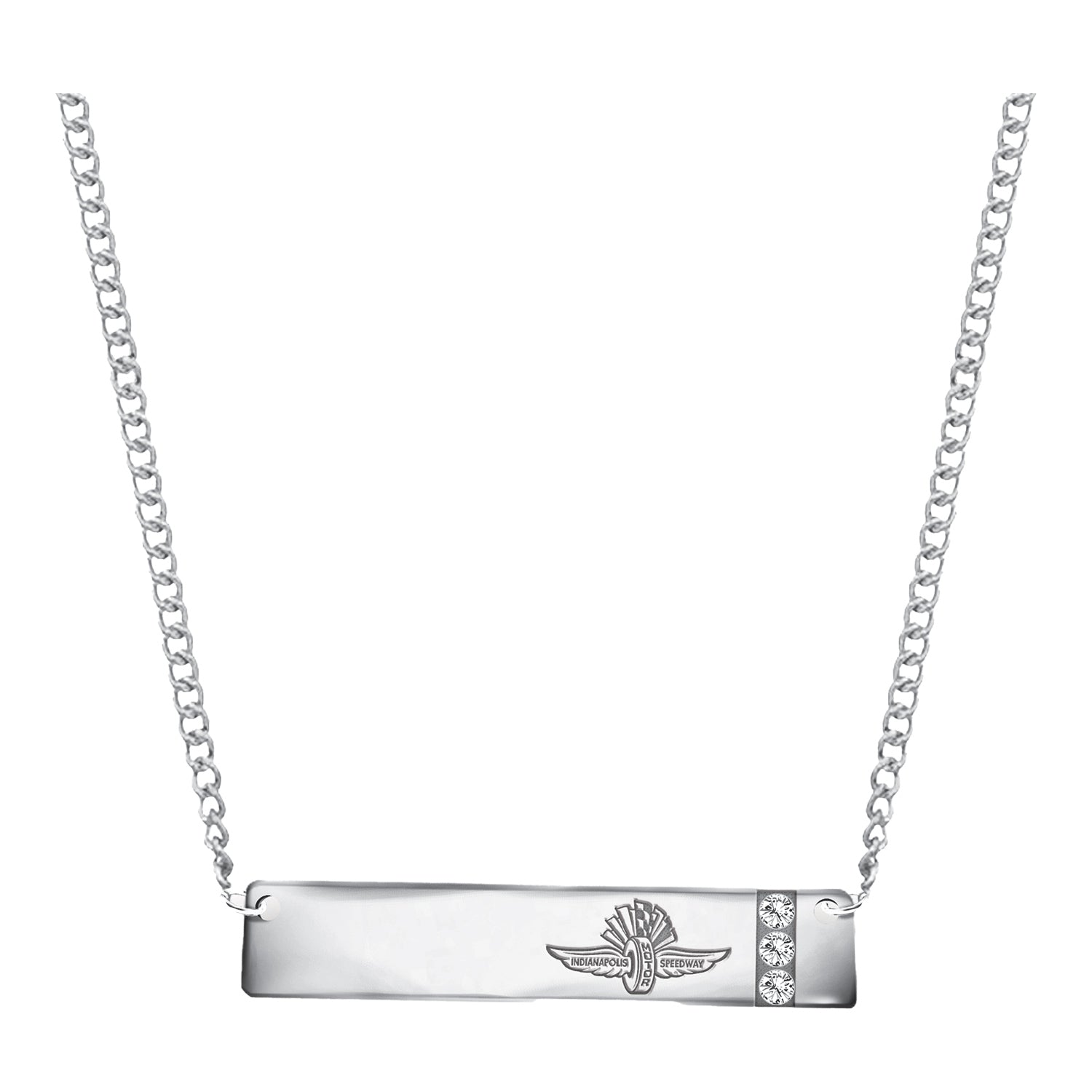 Wing Wheel Flag Silver Bar With Gems Necklace - front view