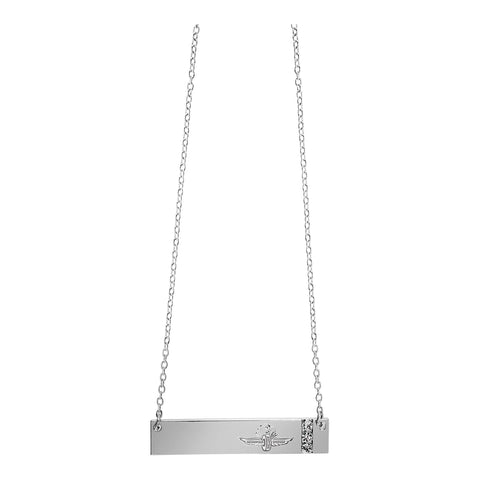 Wing Wheel Flag Silver Bar With Gems Necklace - front view