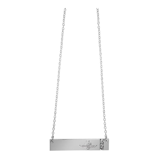 Wing Wheel Flag Silver Bar With Gems Necklace - front view
