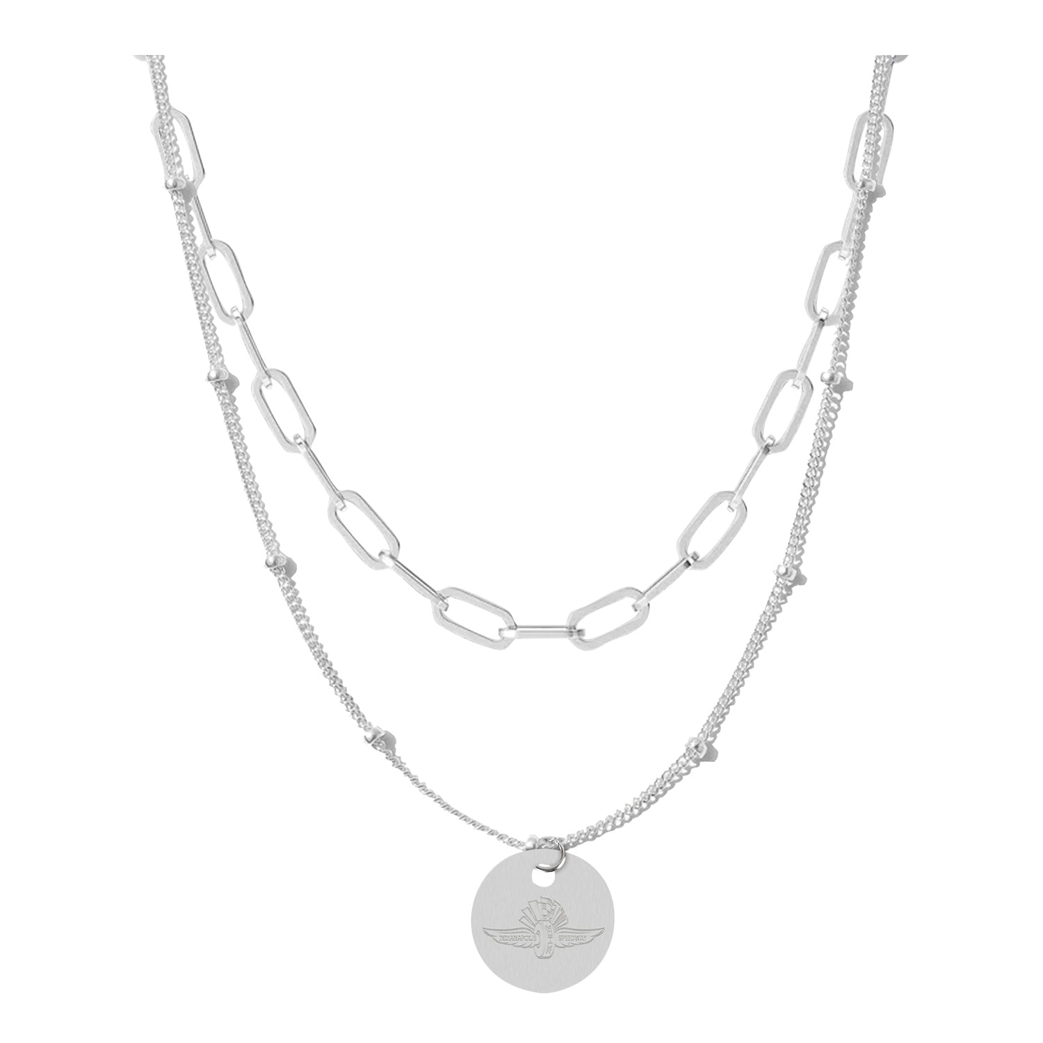 Wing Wheel Flag Layered Chain Necklace Silver