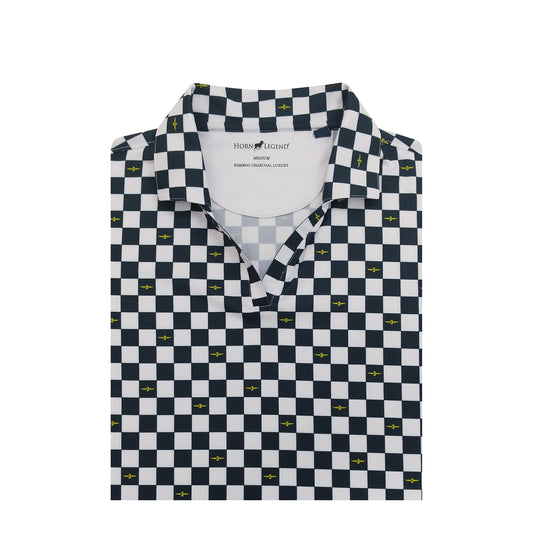 Ladies IMS Checkered Print Polo - Closeup View