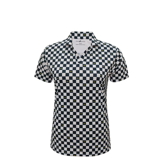 Ladies IMS Checkered Print Polo - Front iew