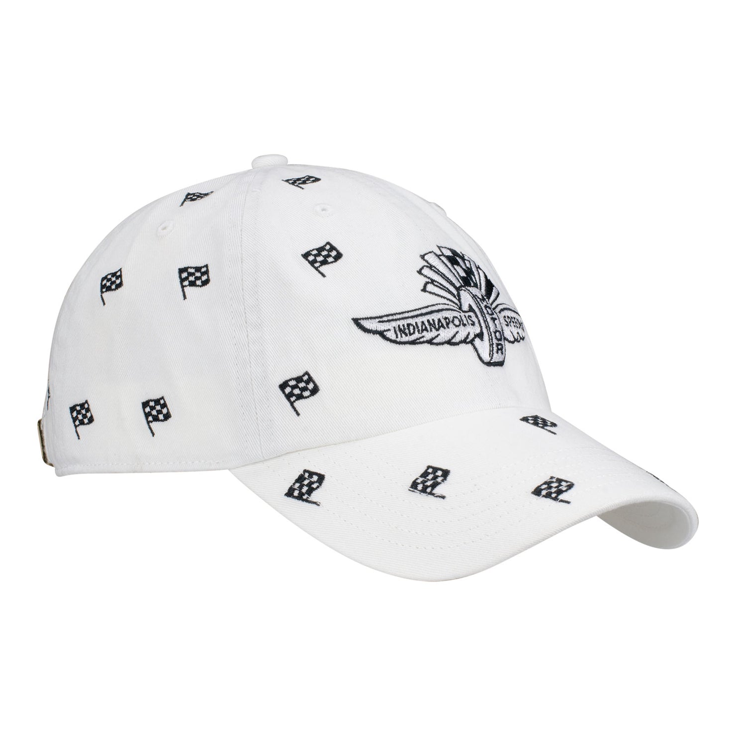 Ladies Wing Wheel Flag All Over Checkered Flag Hat in White - Front Right View