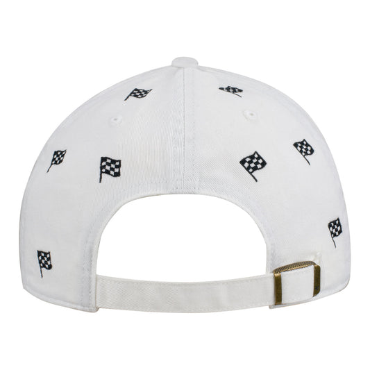 Ladies Wing Wheel Flag All Over Checkered Flag Hat in White - Back View