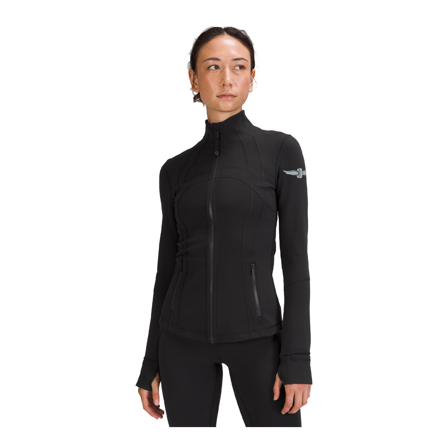 lululemon Wing and Wheel Define Full Zip Jacket in black, front view