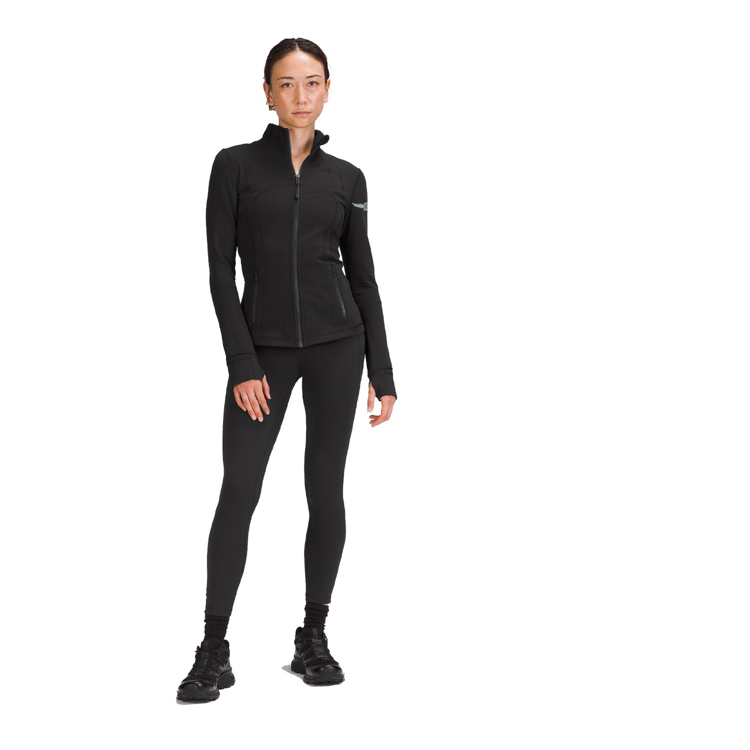 lululemon Wing and Wheel Define Full Zip Jacket in black, full front view