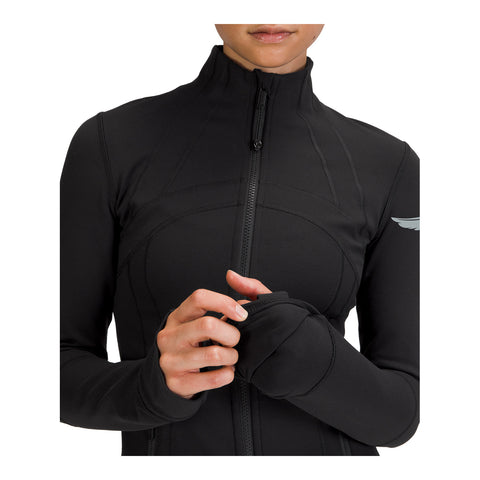 lululemon Wing and Wheel Define Full Zip Jacket in black, up close front view