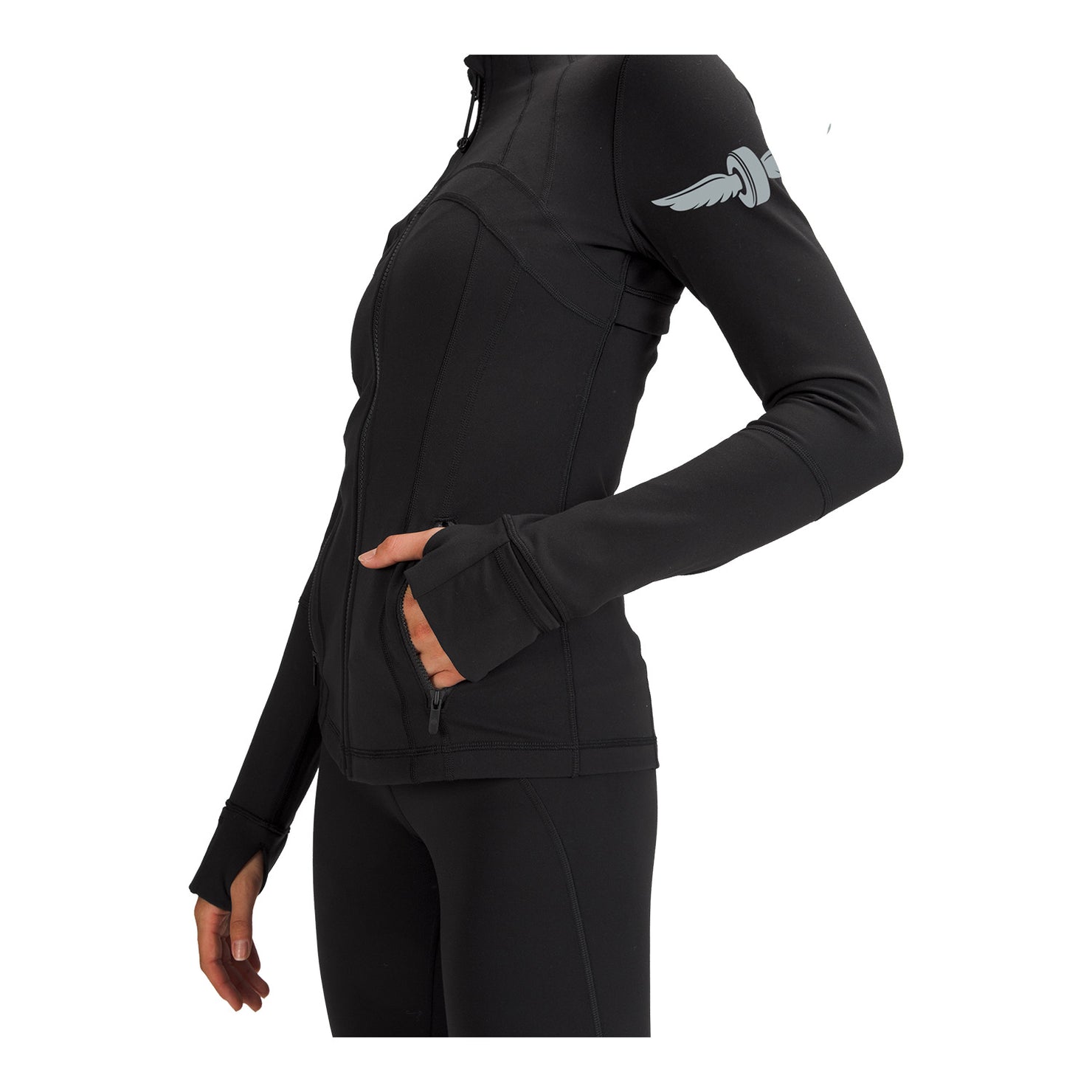 lululemon Wing and Wheel Define Full Zip Jacket in black, side view