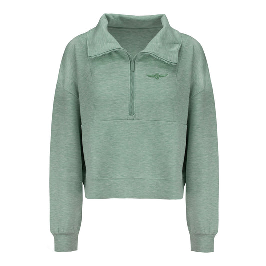 Ladies Indianapolis Motor Speedway TravisMathew Skyloft Soft Half Zip Jacket in Green - Front View