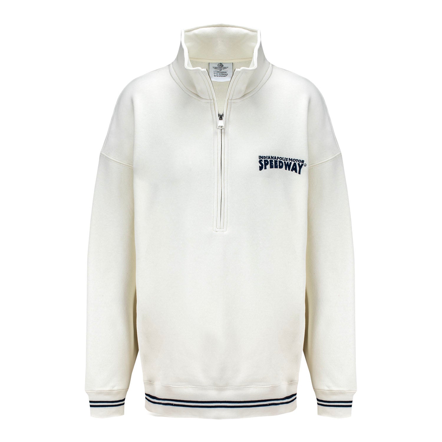 Ladies Indianapolis Motor Speedway Oversized 1/2 Zip in White - Front View