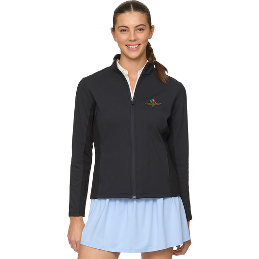 Ladies Wing, Wheel, and Flag Foley Ottoman Full Zip in Black - Front View