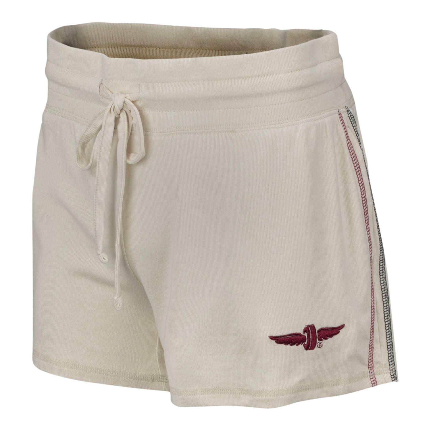 Ladies Wing Wheel Flag Leisure Shorts in White - Front View