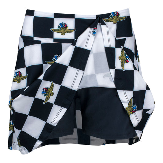 Ladies Wing Wheel Flag Checkered Skort in Black and White - Back View 