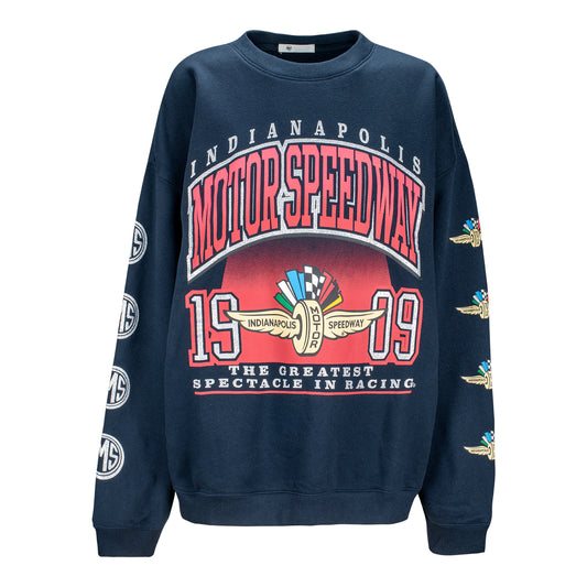 Indianapolis Motor Speedway Women's '47 Brand Glittered Oversized Crewneck in Dark Blue - Front View
