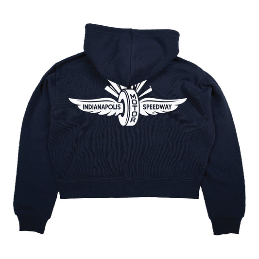 Wing Wheel Flag Ladies Cropped Full Zip in Navy - Back View