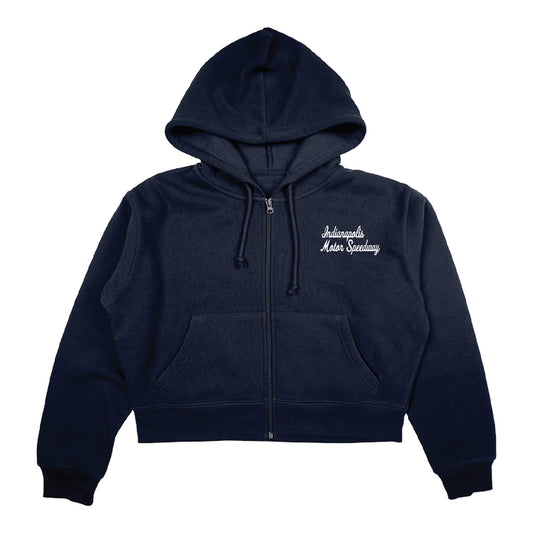 Wing Wheel Flag Ladies Cropped Full Zip in Navy - Front View
