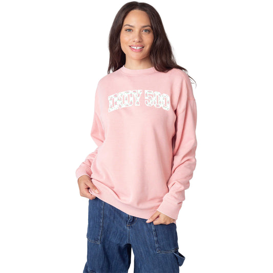 Indy 500 Rose Print Campus Crew in Pink - Front View