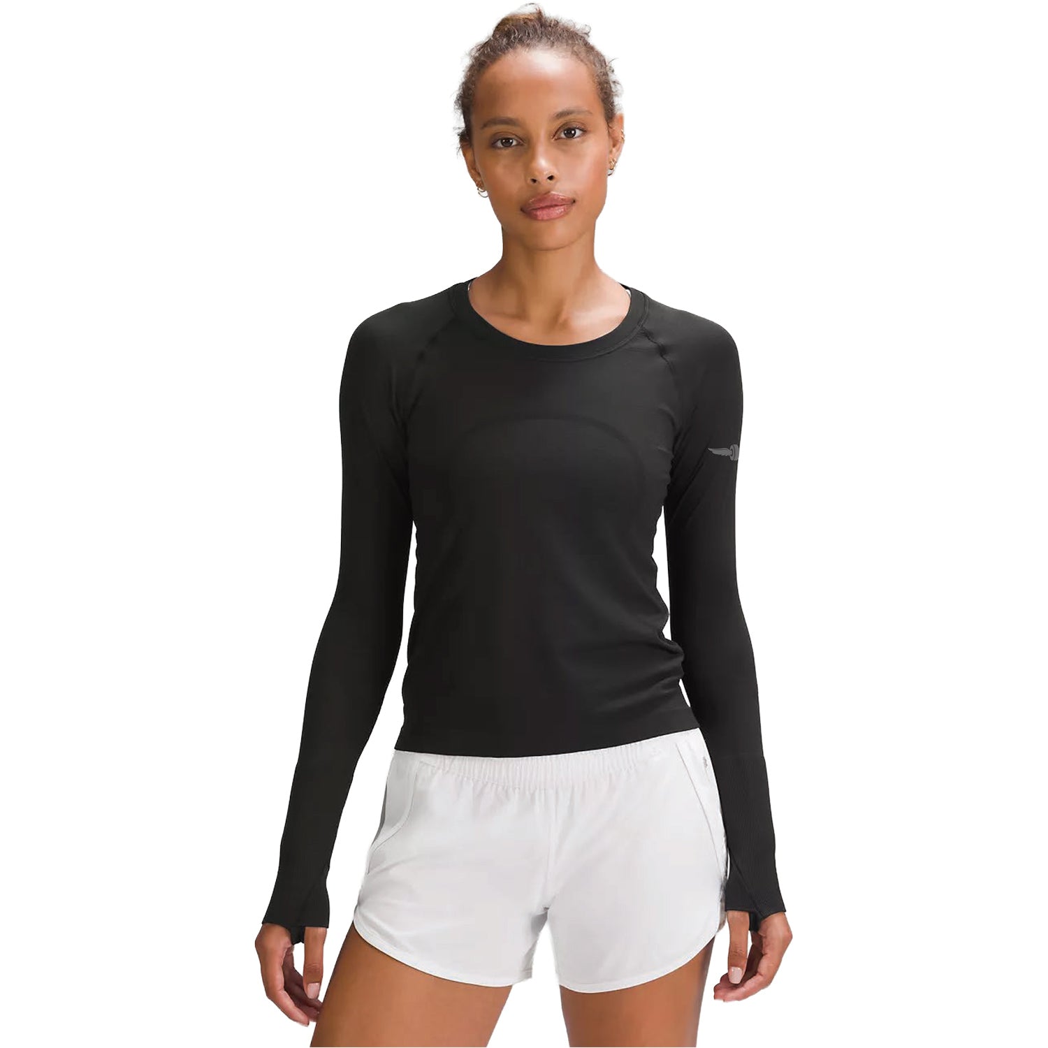 Ladies Indianapolis Motor Speedway lululemon Swiftly Tech Cropped Long-Sleeve Shirt 2.0 in Black - Front View