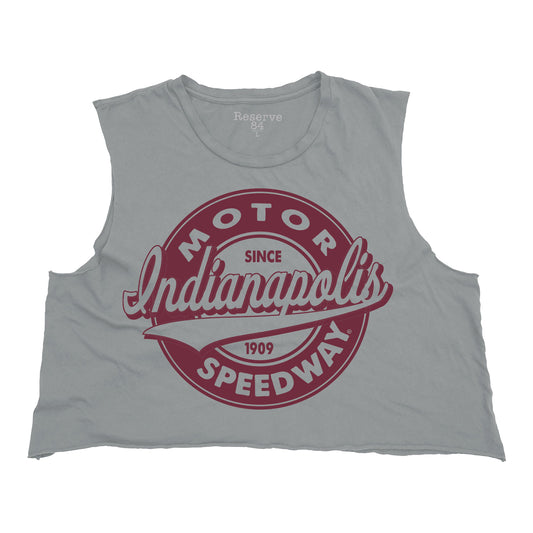 Indianapolis Motor Speedway Since 1909 Ladies Cropped Muscle Tank - front view