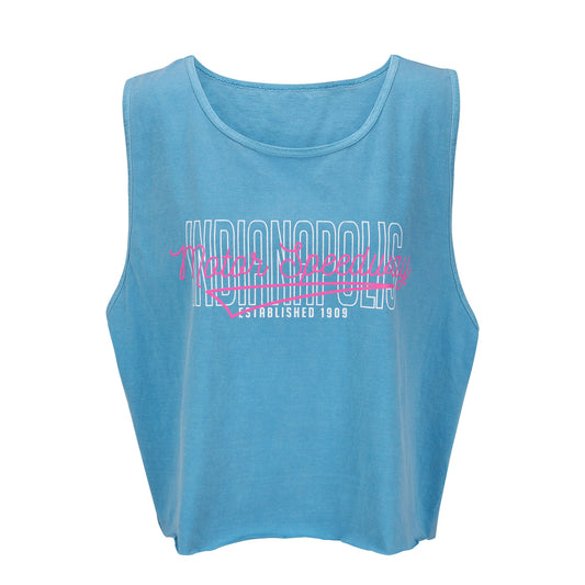 Indianapolis Motor Speedway Est. 1909 Ladies Cropped Tank in Blue - Front View