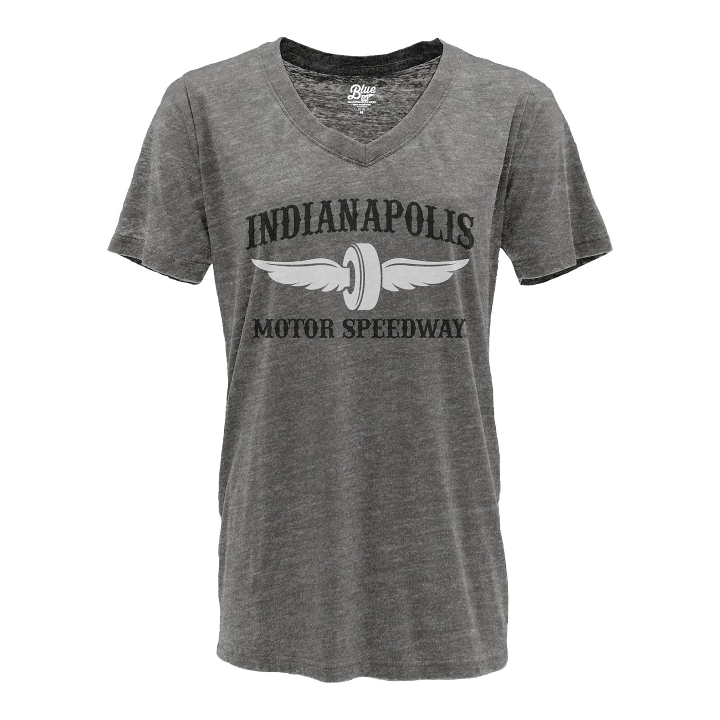 Wing Wheel Flag Burnout Ladies V-Neck T-Shirt - front view