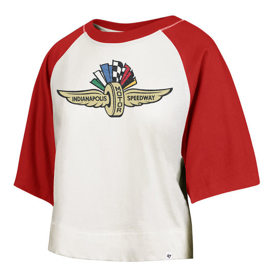 Ladies Wing Wheel Flag '47 Brand Raglan Crop Top - Front View