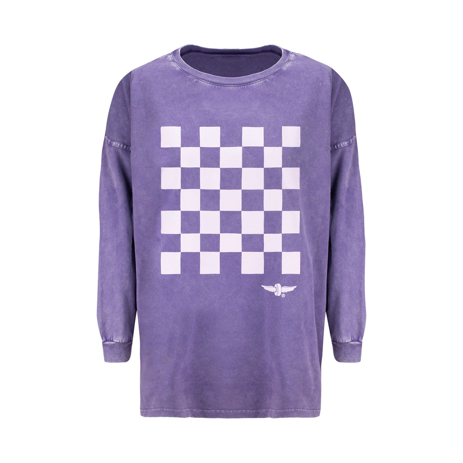 Ladies Indianapolis Motor Speedway Checkered Long Sleeve T-Shirt in Purple - Front View
