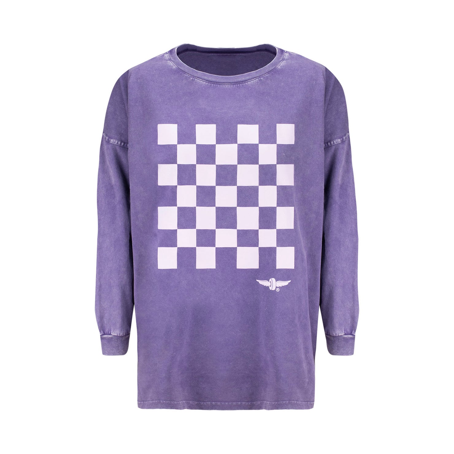 Ladies Indianapolis Motor Speedway Checkered Long Sleeve T-Shirt in Purple - Front View