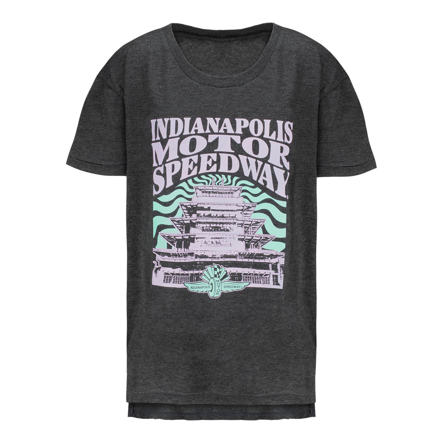 Ladies Indianapolis Motor Speedway Pagoda Must Have T-Shirt in Black - Front View