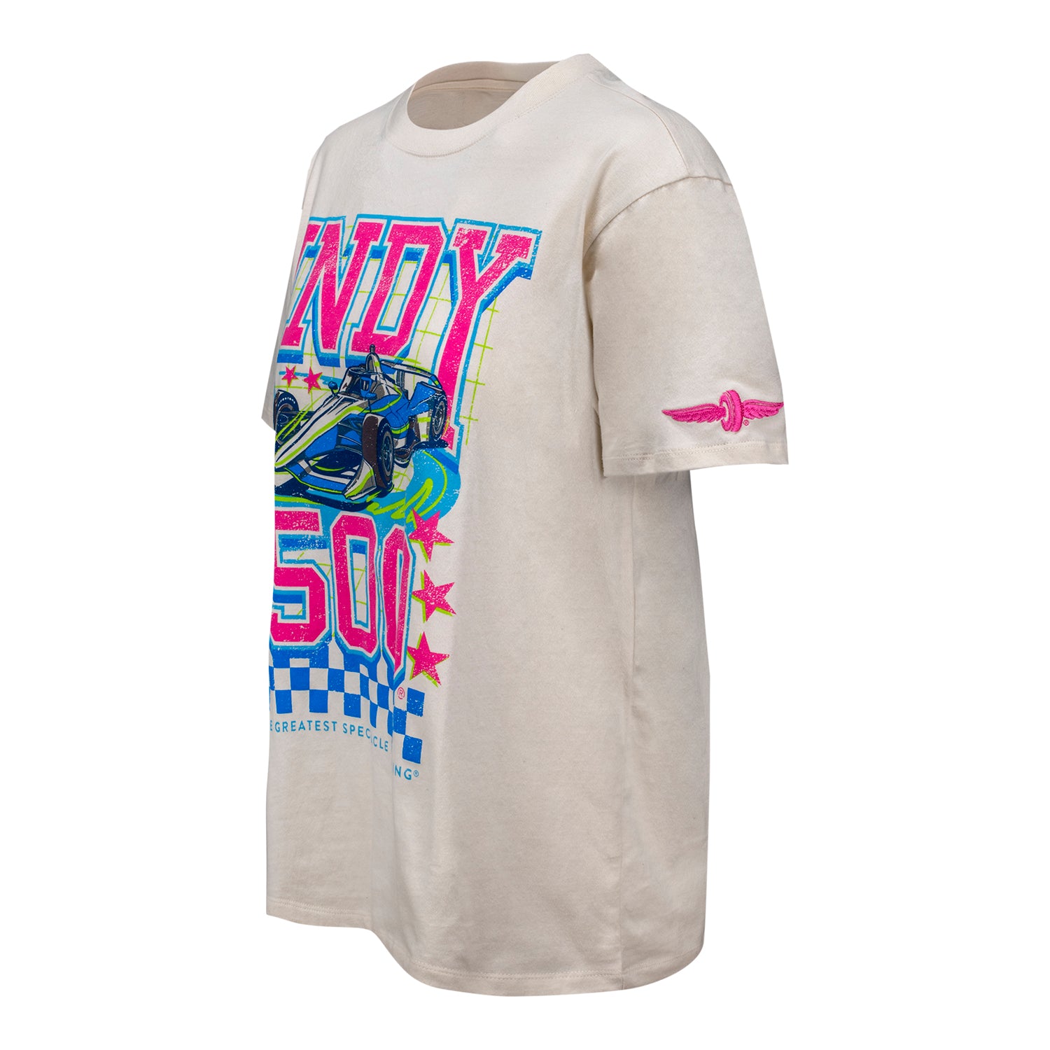 Ladies Indianapolis Motor Speedway Boyfriend T-Shirt in White - Side View