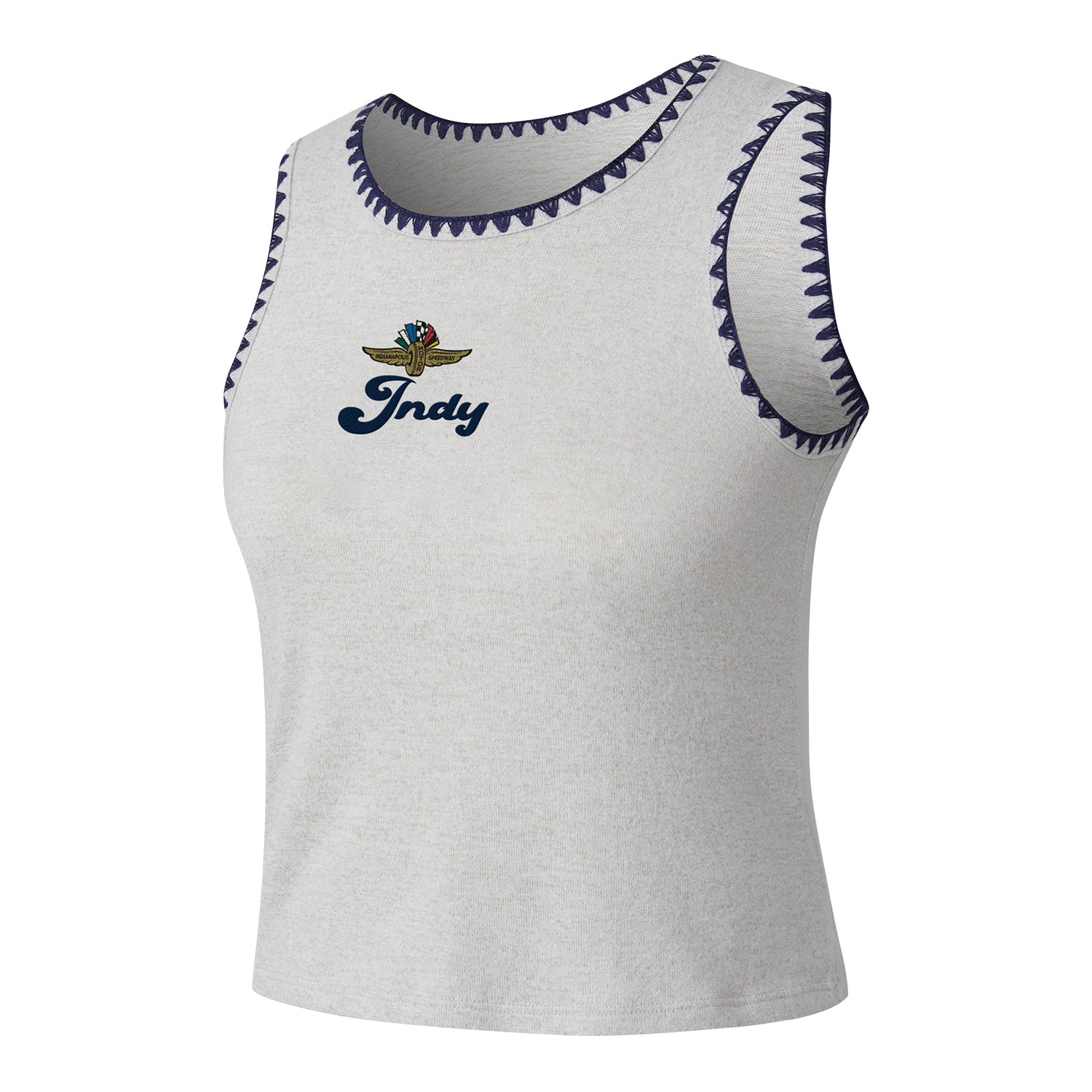 Ladies INDY Wing Wheel Flag Stitched Tank in Grey - Front View