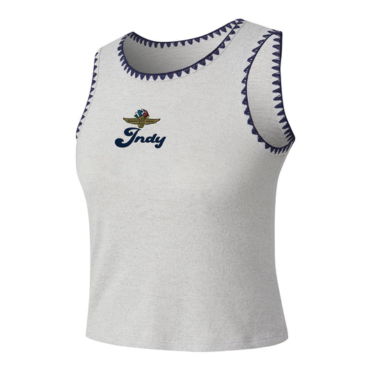 Ladies INDY Wing Wheel Flag Stitched Tank in Grey - Front View