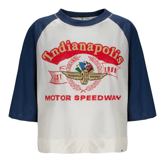Indianapolis Motor Speedway Collegiate Women's '47 Brand Infield Shift Raglan Crop Tee - Front View
