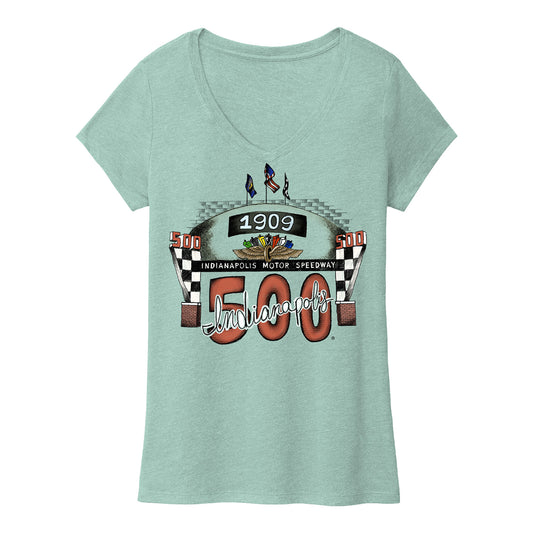 Indy 500 Gate 1 1909 Ladies T-shirt in Green - Front View