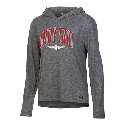 Ladies Under Armour Hooded Long Sleeve in Grey - FRont View