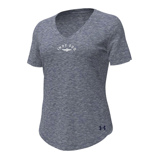 Ladies Indy 500 Under Armour V-Neck T-shirt in Grey - Front View