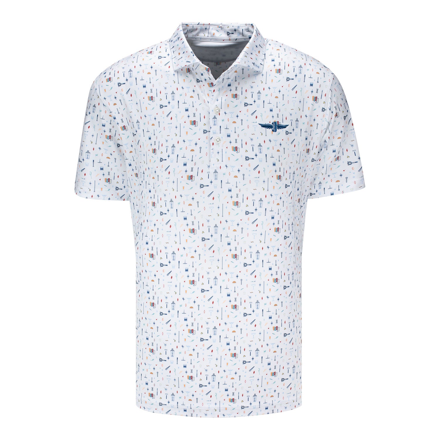 Wing & Wheel Johnnie-O Bar Cart Polo in White - Front View