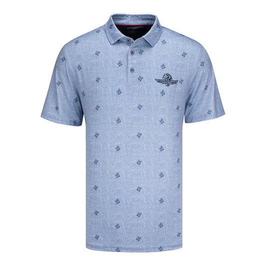 Indianapolis Motor Speedway Flag & Anthem MVP Rocks Glass Polo in Blue - Front View