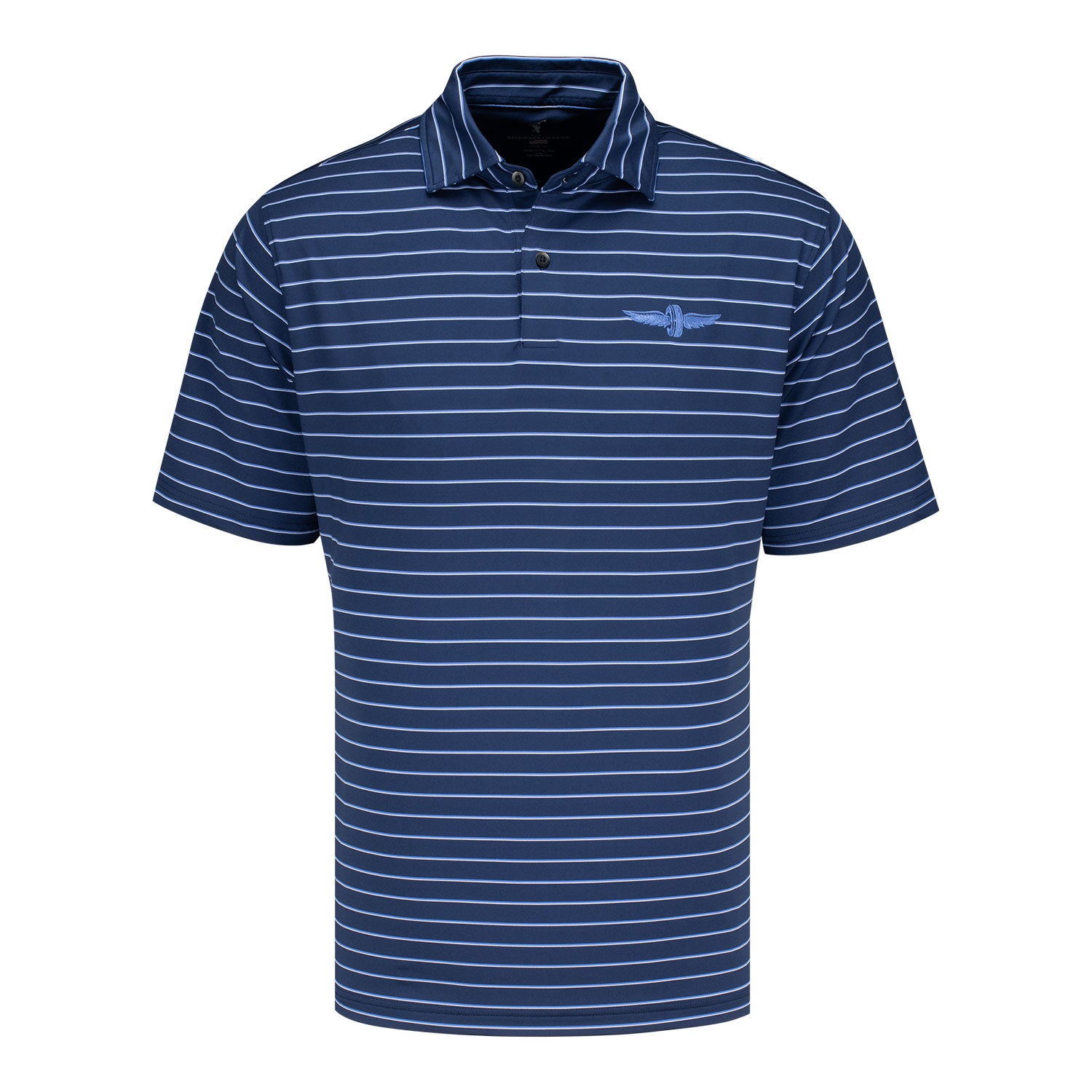 Indianapolis Motor Speedway Fairway & Greene Faxon Stripe Polo in Blue - Front View