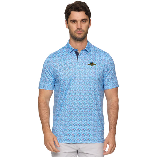 Wing, Wheel, and Flag Dixon Golf Club Print Polo in Blue - Front View