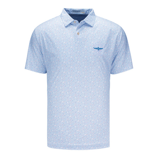 Wing & Wheel Featherweight Cornhole Polo in Blue - Front View