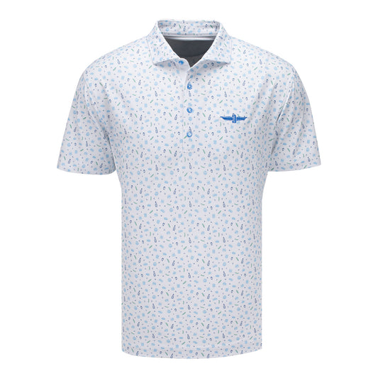 Wing & Wheel Johnnie-O Burgers N Beer Polo in White - Front View