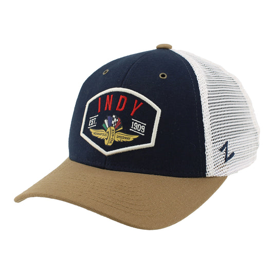 Wing Wheel Flag Indy Est. 1909 Mesh back Zephyr Hat - Front Left View