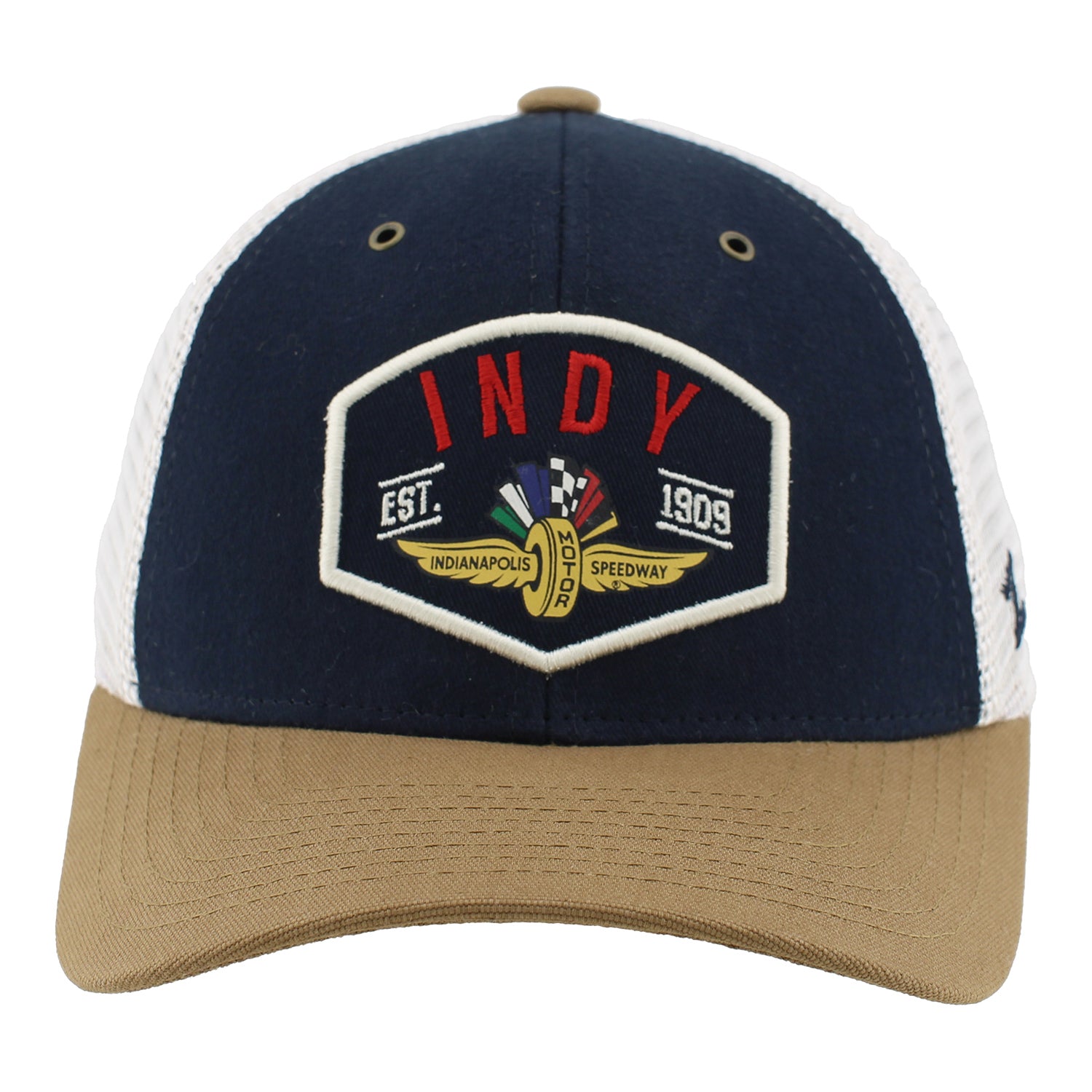 Wing Wheel Flag Indy Est. 1909 Mesh back Zephyr Hat - Front View