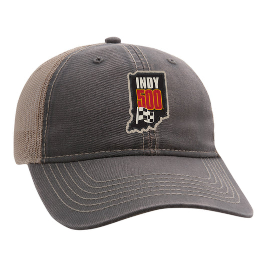 Indy 500 State Outline Hat in grey - Front View