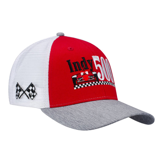 Indy 500 Checkered Stripe Hat in Red - Front Right View